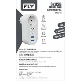 Resim Fly 3400-01 Akım Korumalı 3 Usb Çıkış Hızlı Şarjlı Topraklı Priz Diğer 