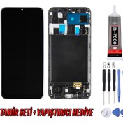 Resim Genos Samsung A205 A20 Lcd Ekran Çıtalı Servis Siyah Montaj Kiti Hediye 