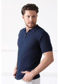 Resim Ferraro A.Laci Polo Yaka Fermuarlı Erkek Pamuk Triko T-Shirt-Lacivert 
