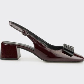 Resim Elle Bordo Deri Kadın Ayakkabı 