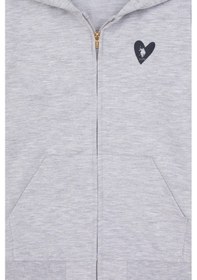 Resim U.S. Polo Assn. Kız Çocuk Açık Gri Melanj Kapüşonlu Fermuarlı Sweatshirt 50316873-VR091 