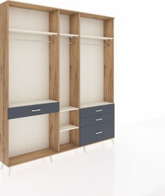 Resim Arges Dolap 7 Raflı 4 Çekmeceli 3 Askılı 220x30x243 Çam-aytaşı/antrasit Aytası/antrasıt 