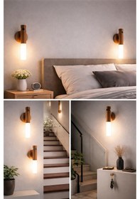 Resim Modern Ahşap Silindir Duvar Lambası Ahşap - Şeffaf 