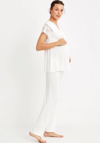 Resim Yumuşak dokulu hamile pijama takımı - Pudra Pembesi / S 