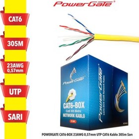 Resim POWERGATE CAT6-BOX 23AWG 0,57mm UTP CAT6 Kablo 305m Sarı 