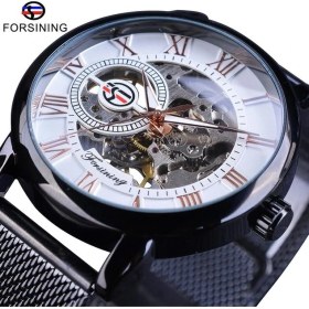 Resim Hanyang Beyaz Siyah Forsining Retro Moda Tasarımı Spor Mekanik Saat Aydınlık Eller Şeffaf Örgü Bilezik Erkekler Için Üst Marka Lüks (Yurt Dışından) 
