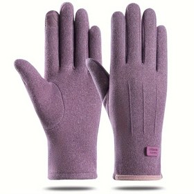 Resim 1 Pair CozyTouch Kadın Kış Eldiveni, Pamuk Karışımı Fleece Astarlı Esnek Dokunmatik Uyumlu, Casual Stil Düz Renk Örgü Sıcak Eldivenler Dış Mekan Sürüşü Bisiklet 