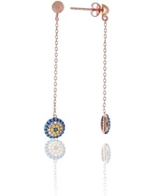 Resim Nazar Boncuğu Bombeli Tasarım Firuze Zirkon Taşlı Roslu Kadın Küpe S 201025057 Gümüş 