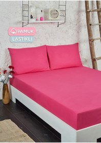 Resim Battal Boy Lastikli Kumaş Çarşaf Seti Pembe 