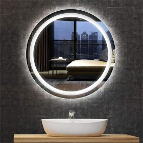 Resim Global Led Mirror 60 cm Kumlamalı Ledli Yuvarlak Ayna Banyo Aynası Dekoratif Ayna Boy Ayna Salon Duvar Ayna 
