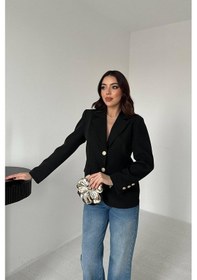 Resim Cemo Kadın Klasik Yaka Gold Düğme Detaylı Blazer Ceket Siyah 