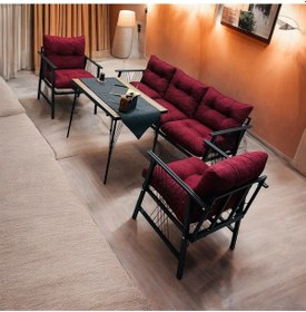 Resim Lüx Bahçe Balkon Mobilyası , Koltuk Takımı ,çay Seti 3-1-1 Masalı Takım Bordo 