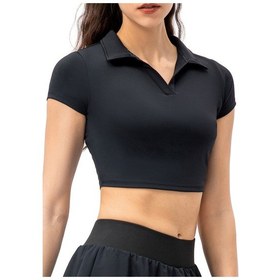 Resim Moveevo Bayanlar Spor Tişört, V-yaka Kısa Kollü, Slim Fit, Golf/tenis/koşu İçin, Nilon-spandex Karışımı Siyah 