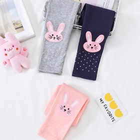 Resim Kızlar için Pamuklu Düz Renkli Tavşan Baskılı Tayt 