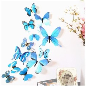 Resim Mavi 12 Adet Kelebekler 3d Duvar Çıkartmaları Ayna Duvar Sticker Çıkarılabilir Buzdolabı Dıy Ev Dekorasyon Diğer 