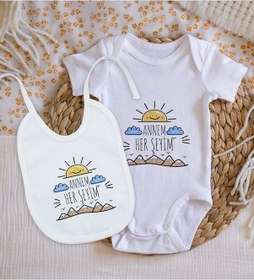 Resim Bitmeyenkartus Bk Kids Annem Her Şeyim Tasarımlı Bebek Body Zıbın Ve Mama Önlüğü (548582593) Çok Renkli 