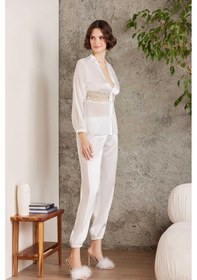 Resim Pierre Cardin 6005 Kadın Ekru Gelin Set 6'lı Saten Takım Ekru 