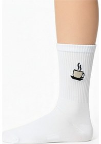 Resim Premium Unisex Kahve Nakışlı Kadın Erkek Çorap 6 Lı Set Yazlık Kışlık Pamuklu Özel Kutulu Hediye Çok Renkli 