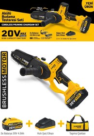 Resim BİTERSE 20V Çift Akülü Profesyonel Akülü Dal Budama Ağaç Kesme Makinası 20 Cm Pala 4.0 Ah Otomatik Yağlama 