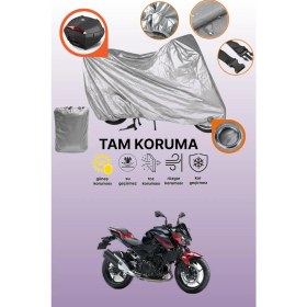 Resim Dokaca Gri Kilit ve Arka Çanta Uyumlu Kawasaki Z 400 Uyumlu Motosiklet Brandası, Koruma Örtüsü 