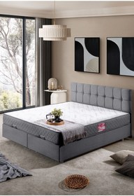 Resim Setay Berlin Çift Kişilik Baza Başlık Letto Yatak Seti - Gri 