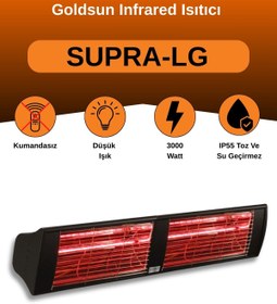 Resim GOLDSUN Supra 3000 Watt GSS30LG Düşük Işıklı Kumandasız Suya Dayanıklı Elektrikli İnfrared Isıtıcı-Siyah 