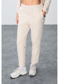 Resim Tommy Life Bej Kalın Yumuşak Dokulu Dik Yaka Oversize Nakışlı Polar Kadın Eşofman Takım -95339 Bej 