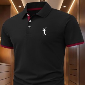 Resim Erkekler için A432 Günlük Golf Gömleği - Nefes Alabilir Yazlık Kısa Kollu, Düğmeli Yaka ve Geometrik Baskılı, İş Görünümlü Dış Mekan Aktiviteleri İçin Esnek Konforlu Geometrik Desenli Tişört | Geometrik Desenli Gömlek | Nefes Alabilen Malzeme 