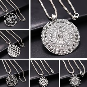 Resim Flower Of Life Kolye Mandala Kadınların Doğal Retro Amulet DIY Bohemia Geometrik Takı El Sanatları Hediye 