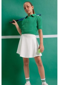 Resim DeFacto Kız Çocuk Cropped Fit Polo Yaka Kazak C5369A825SMGN319 Yeşil 