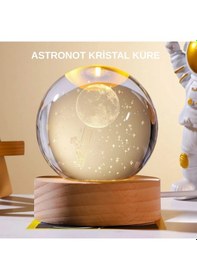 Resim Bfs Ahşap Tabanlı 3d Astronot Küre Lamba Çocuk Odası Ve Masa Üstü Dekor 