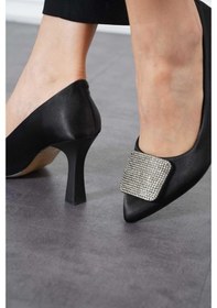 Resim Feles Toka Taş Detaylı Stiletto Kadın Topuklu Ayakkabı Siyah 