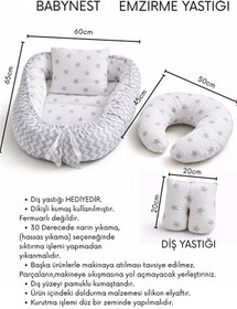 Resim BebeK on For Babynest Gri Yıldızlı set | Emzirme Yastığı ile 