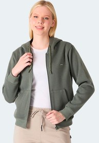 Resim Slazenger MILIO I Kadın Fermuarlı Kapüşonlu Cepli Haki Sweatshirt 