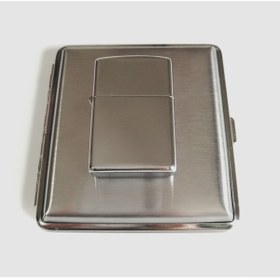 Resim ALCAN Gümüş Renk Metal Tabaka Metal Sigaralık Hediyelik Sigara Kutusu Benzinli Metal Çakmak Takımı 