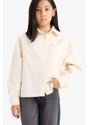 Resim Defacto Kız Çocuk Oversize Geniş Kalıp Pamuklu Uzun Kollu Gömlek E9740a825auer78 Ekru 