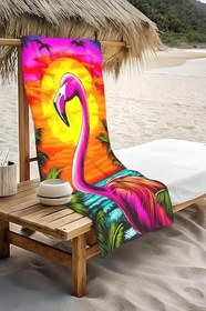 Resim Dijital Baskı Plaj Deniz Havlusu Flamingo Desenli Peştamal HVL0131 