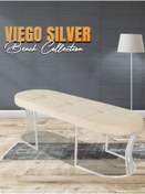 Resim Gazzini furniture Viego Silver Exclusive Bench Lüks Metal Gümüş Ayak, Chester Model Yatak Ucu Krem Puf 