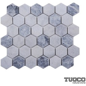Resim 2’’ Hexagon Muğla B - Gümüş Eskitme Mermer Mozaik 