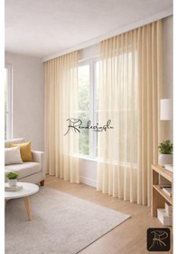 Resim Grek Dokulu Tül Perde Şampanya Tok Etek, Zarif Görünümkurşun Sarım Şampanya 