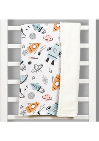 Resim LTD9102 Küçük Astronot Uzay Temalı Kuzu Tüyü Yumuşak Bebek Battaniyesi 80 x 100 CM Ekru 