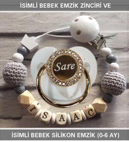 Resim Sahi Aksesuar İsimli Bebek Emzik Zinciri ve Bebek Silikon Emzik BEZYI232 Pembe 