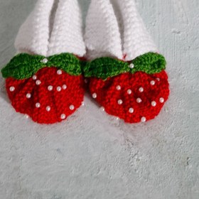 Resim adalshop Çocuk Bebek Patikleri Çilekli El Örgüsü 