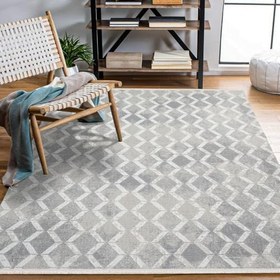 Resim Gri Geometrik Modern Geometrik Etnik Eskitme Desenli Boho Makinada Yıkanabilir Hafif Hav Toz Vermez Leke Tutmaz Kaymaz Taban Dijital Makine Baskı Halı Oturma Odası Salon Yolluk Koridor Mutfak Halısı 