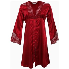 Resim Nurteks Dantel Detaylı Askılı Gecelik & Sabahlık Bordo 001 