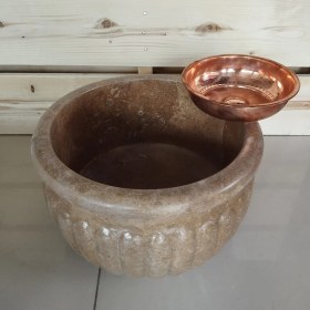 Resim Koyu Traverten Ince Dilimli Delikli Dizayn Kurna 