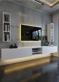 Resim Resital Ledli Duvara Monte Tv Sehpası - Beyaz - W6002-1 Beyaz 
