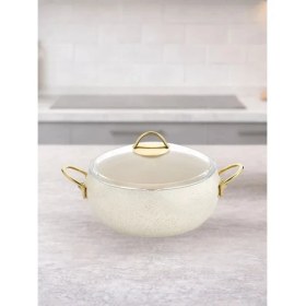 Resim Lavonni Caldora 22 Cm Derin Granit Güveç Tencere Krem Gold Saplı Cam Kapaklı Yapışmaz 