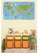 Resim Eğitici Dünya Haritası Dünya Atlası Çocuk Ve Bebek Odası Duvar Sticker-60x105-3783 - Renkli Çok Renkli 