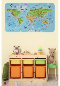 Resim Eğitici Dünya Haritası Dünya Atlası Çocuk Ve Bebek Odası Duvar Sticker-60x105-3783 - Renkli Çok Renkli 